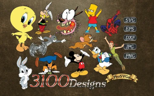 Cartoon Designs SVG, EPS, PNG, JPEG, 3200 , Cut Files DVD
