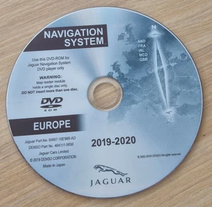 Jaguar Europe navigation system DVD-ROM, 2019–2020, with 'Navigation System' and Jaguar logo.