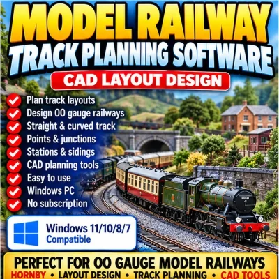 Train CAD Layouts Railway Design-Build Model Track Plans CAD Hornby OO Gauge USB