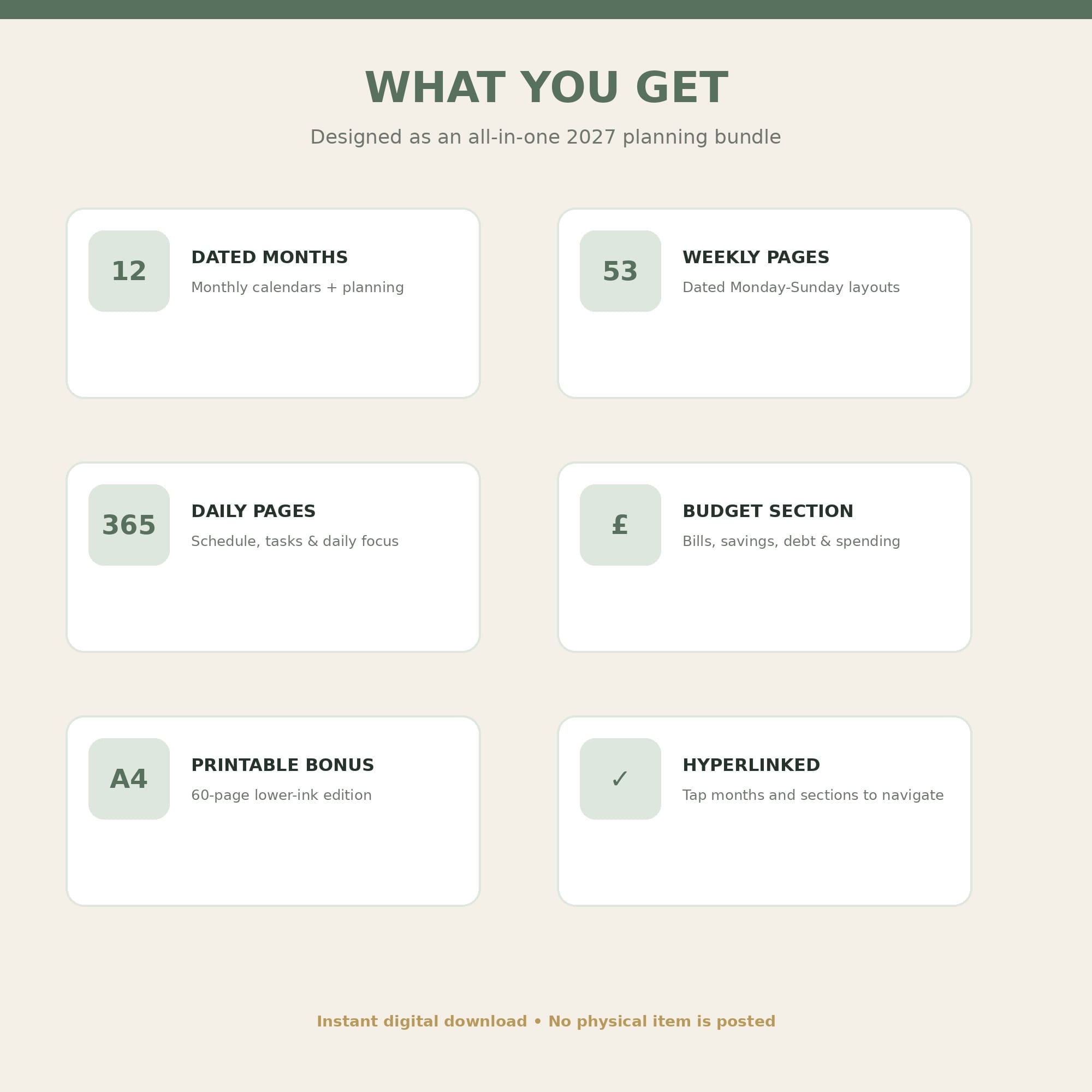 2027 UK Digital Planner, Hyperlinked A4 Life & Budget PDF, Printable Goodnotes - Image 5
