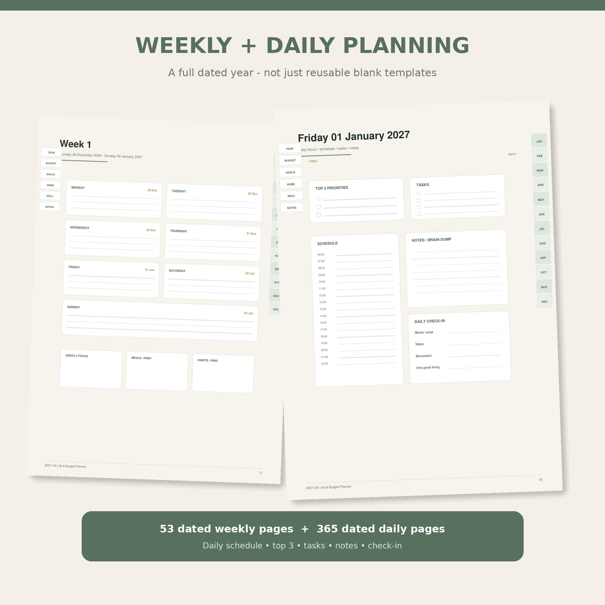 2027 UK Digital Planner, Hyperlinked A4 Life & Budget PDF, Printable Goodnotes - Image 3