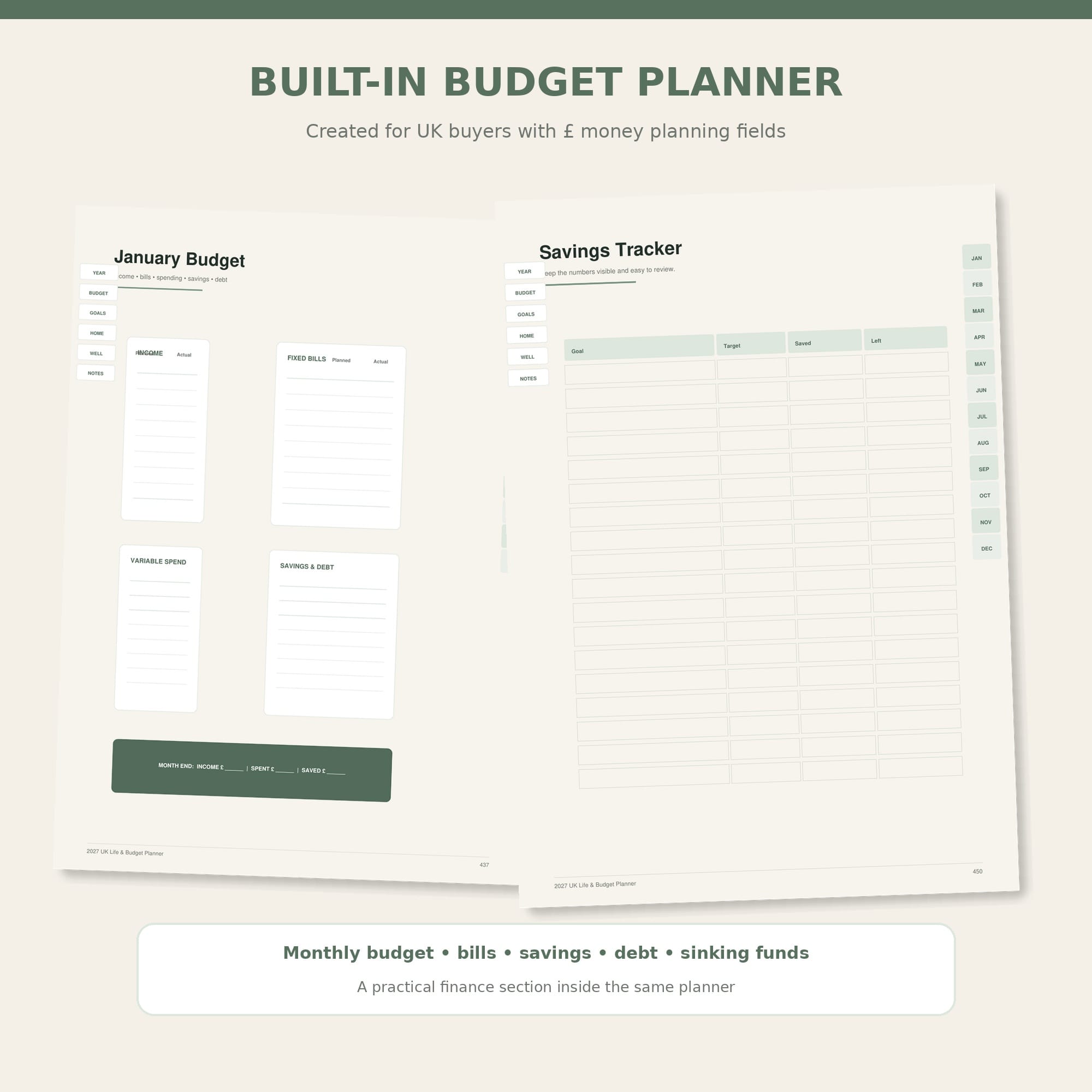 2027 UK Digital Planner, Hyperlinked A4 Life & Budget PDF, Printable Goodnotes - Image 2