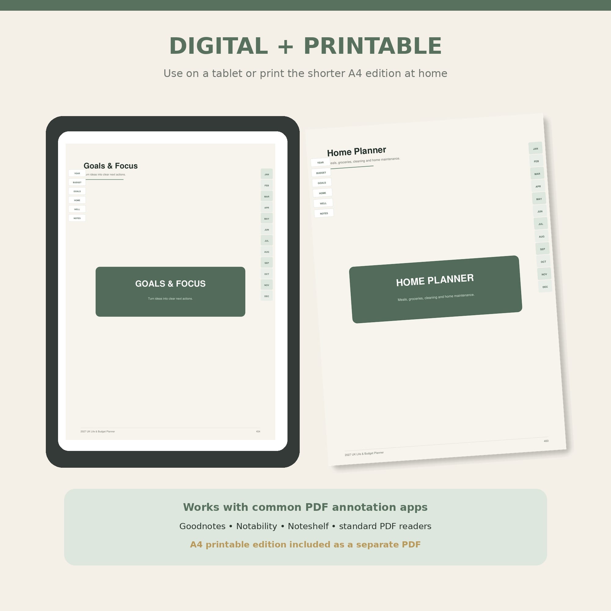 2027 UK Digital Planner, Hyperlinked A4 Life & Budget PDF, Printable Goodnotes