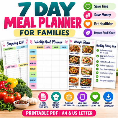 Weekly 7 - Day Meal Planner - A4 Printable PDF