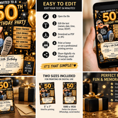 Funny 50th Birthday Invitation | Questionable Decisions Party Invite (Editable PDF)