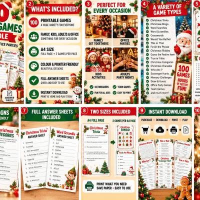 100 PRINTABLE CHRISTMAS GAMES Mega Bundle