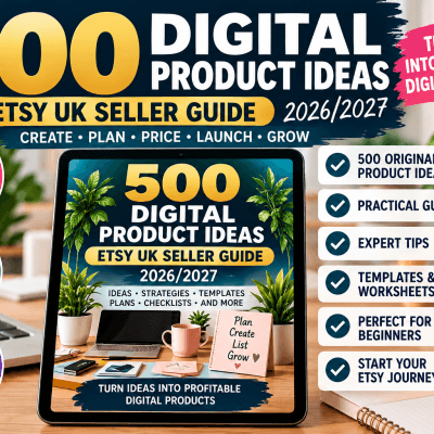500 Digital Product Ideas Ebook | Etsy UK Seller Guide | Digital Downloads to Create & Sell | 30 Day Launch Plan PDF