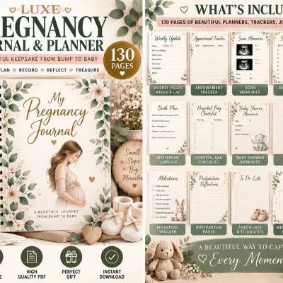 Luxe Pregnancy Journal Printable PDF | 130 Page Pregnancy Planner, Weekly Bump Diary, Birth Plan, Baby Keepsake | A4 & US Letter