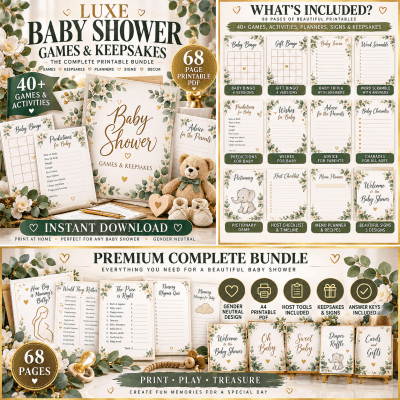 Printable Baby Shower Games Bundle – 40+ Games & Keepsakes PDF | MJDOBSONS