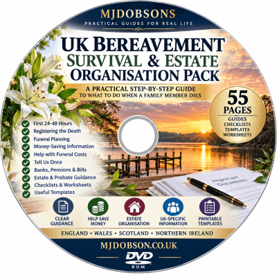 UK BEREAVEMENT SURVIVAL & ESTATE ORGANISATION 2026 PACK DVD