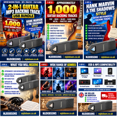 Guitar Backing Tracks + Hank Marvin Shadows MP3 USB Practice Bundle