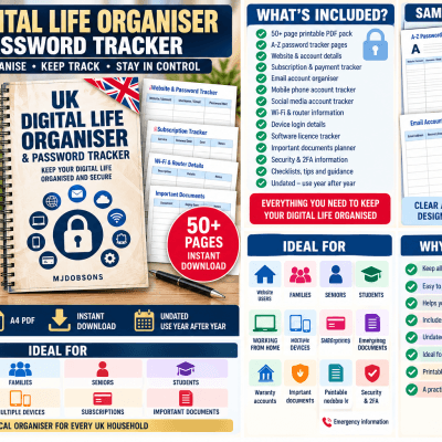 UK DIGITAL LIFE & PASSWORD ORGANISER