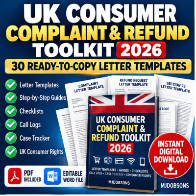 UK Consumer Complaint & Refund Toolkit | 30 Letter Templates | Consumer Rights Guide | Section 75 | Chargeback | Refund Help DVD