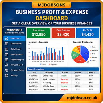 Small Business Bookkeeping Spreadsheet Excel Multi Currency Profit Tracker