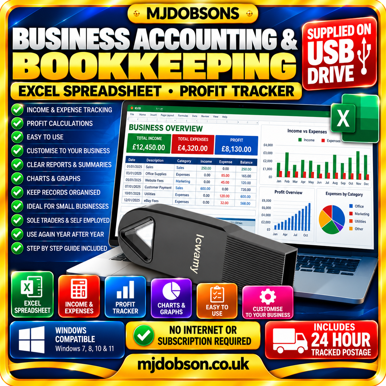 Small Business Bookkeeping Spreadsheet Excel Multi Currency Profit Tracker (Copy)